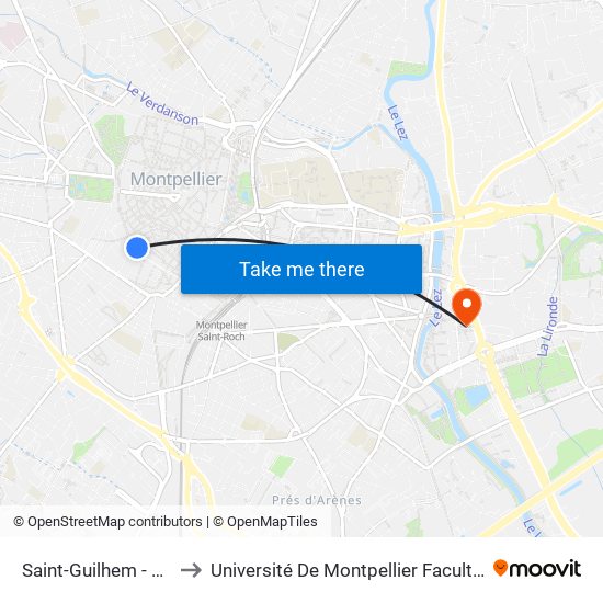 Saint-Guilhem - Courreau to Université De Montpellier Faculté D'Economie map