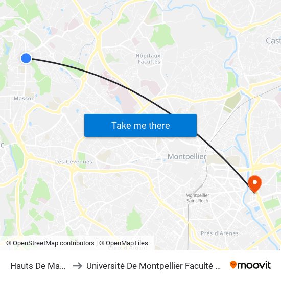 Hauts De Massane to Université De Montpellier Faculté D'Economie map