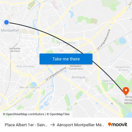 Place Albert 1er - Saint-Charles to Aéroport Montpellier Méditerranée map