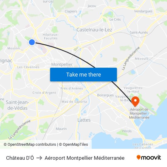 Château D'Ô to Aéroport Montpellier Méditerranée map