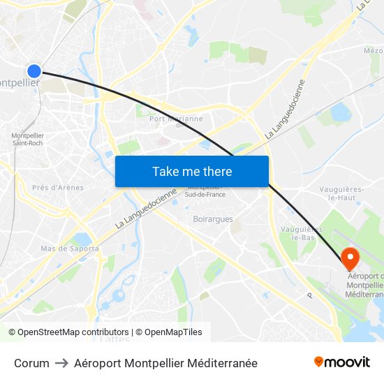 Corum to Aéroport Montpellier Méditerranée map