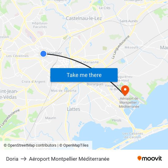 Doria to Aéroport Montpellier Méditerranée map