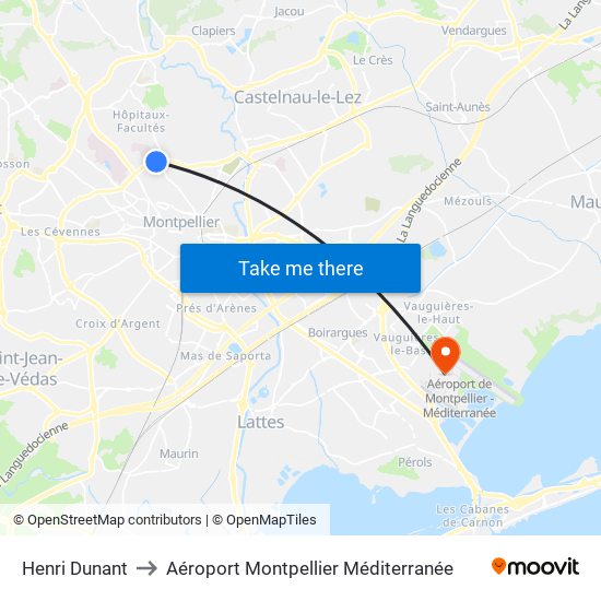 Henri Dunant to Aéroport Montpellier Méditerranée map