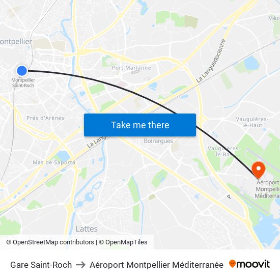 Gare Saint-Roch to Aéroport Montpellier Méditerranée map