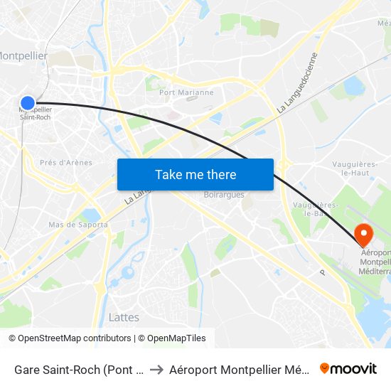 Gare Saint-Roch (Pont De Sète) to Aéroport Montpellier Méditerranée map