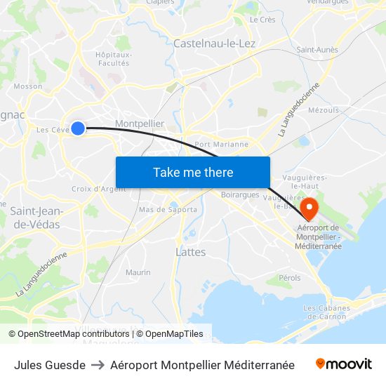 Jules Guesde to Aéroport Montpellier Méditerranée map