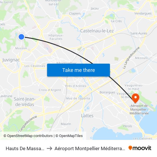 Hauts De Massane to Aéroport Montpellier Méditerranée map