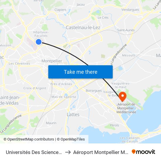 Universités Des Sciences Et Lettres to Aéroport Montpellier Méditerranée map