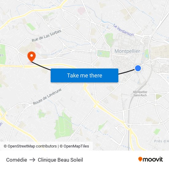 Comédie to Clinique Beau Soleil map