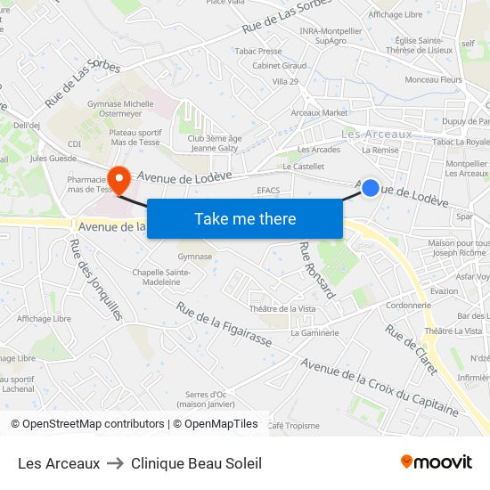 Les Arceaux to Clinique Beau Soleil map