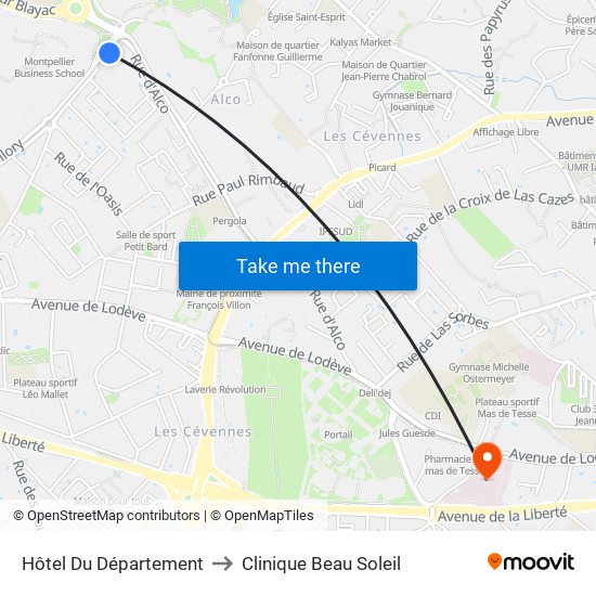 Hôtel Du Département to Clinique Beau Soleil map