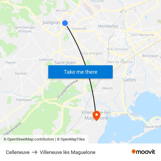 Celleneuve to Villeneuve lès Maguelone map