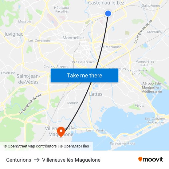 Centurions to Villeneuve lès Maguelone map