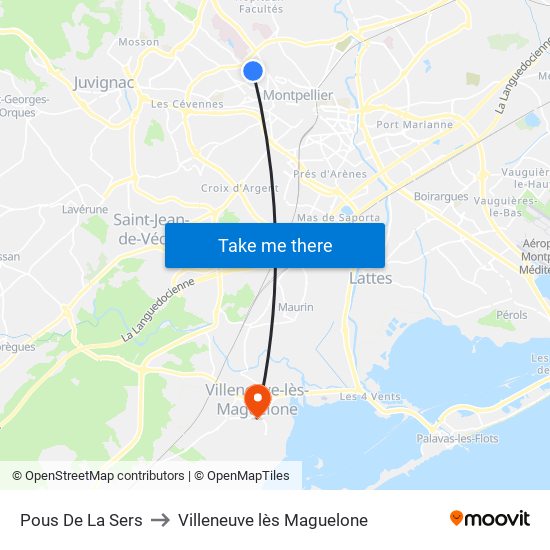 Pous De La Sers to Villeneuve lès Maguelone map
