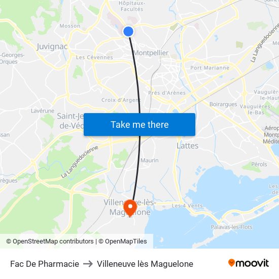 Fac De Pharmacie to Villeneuve lès Maguelone map