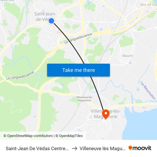 Saint-Jean De Védas Centre - Ortet to Villeneuve lès Maguelone map