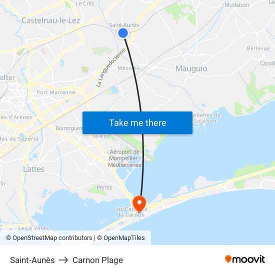 Saint-Aunès to Carnon Plage map