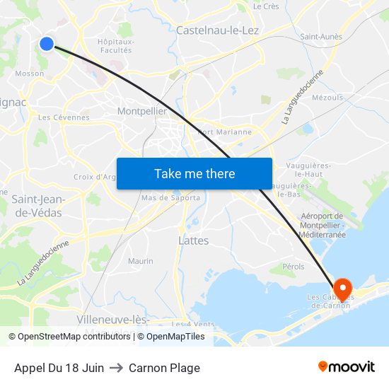Appel Du 18 Juin to Carnon Plage map