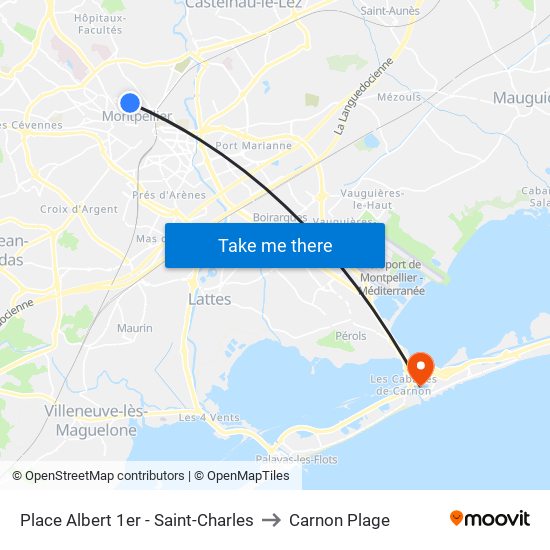 Place Albert 1er - Saint-Charles to Carnon Plage map