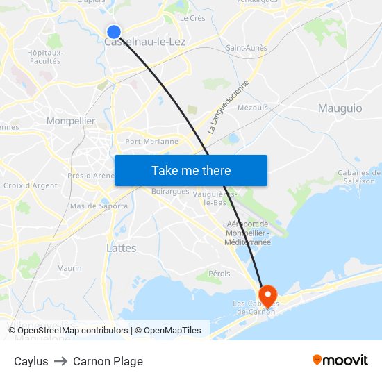 Caylus to Carnon Plage map