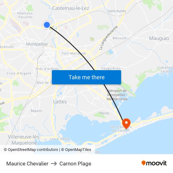 Maurice Chevalier to Carnon Plage map