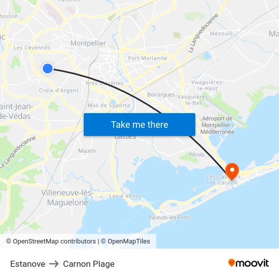 Estanove to Carnon Plage map
