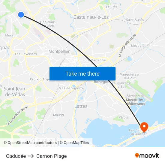 Caducée to Carnon Plage map