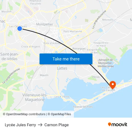 Lycée Jules Ferry to Carnon Plage map