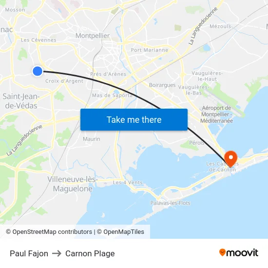 Paul Fajon to Carnon Plage map