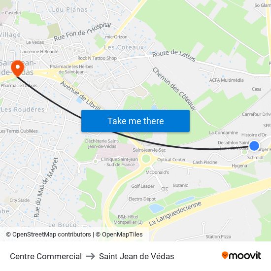 Centre Commercial to Saint Jean de Védas map