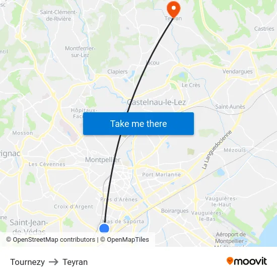 Tournezy to Teyran map