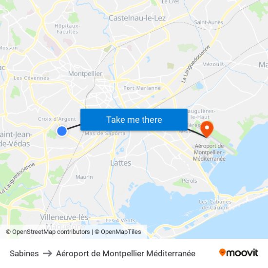 Sabines to Aéroport de Montpellier Méditerranée map