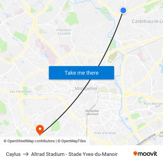 Caylus to Altrad Stadium - Stade Yves-du-Manoir map