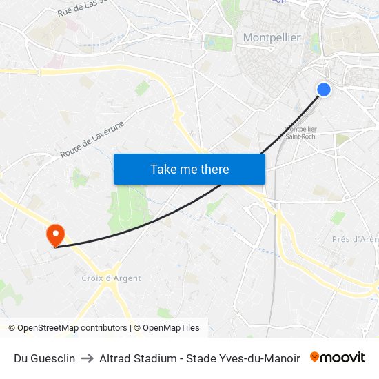 Du Guesclin to Altrad Stadium - Stade Yves-du-Manoir map