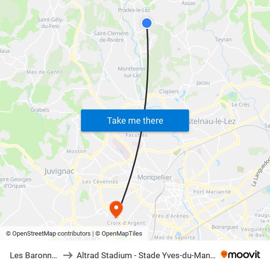 Les Baronnes to Altrad Stadium - Stade Yves-du-Manoir map