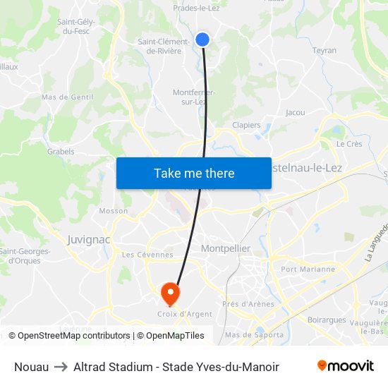 Nouau to Altrad Stadium - Stade Yves-du-Manoir map