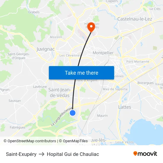 Saint-Exupéry to Hopital Gui de Chauliac map