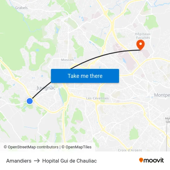 Amandiers to Hopital Gui de Chauliac map