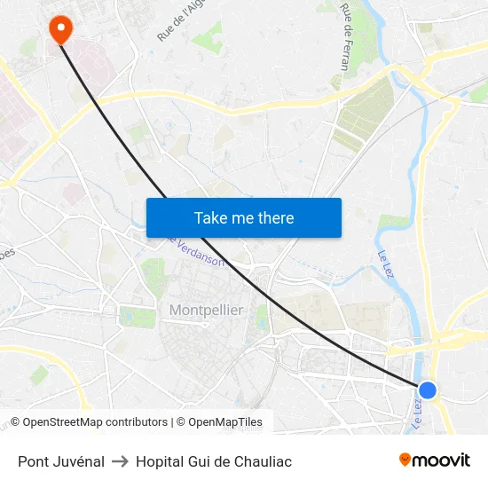 Pont Juvénal to Hopital Gui de Chauliac map