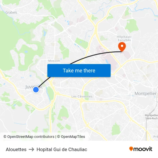 Alouettes to Hopital Gui de Chauliac map