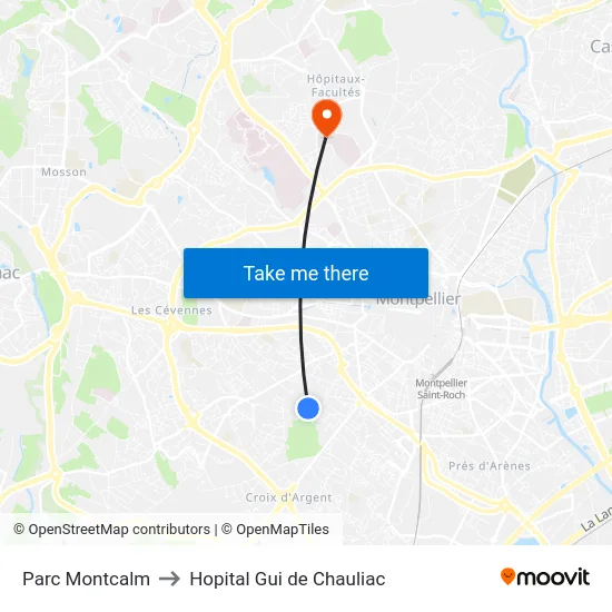 Parc Montcalm to Hopital Gui de Chauliac map