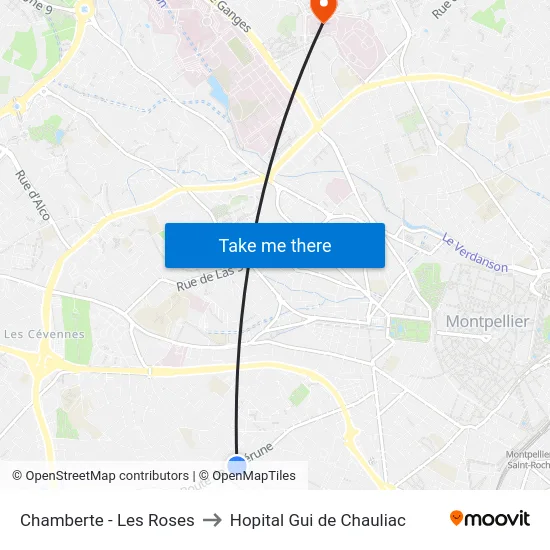 Chamberte - Les Roses to Hopital Gui de Chauliac map