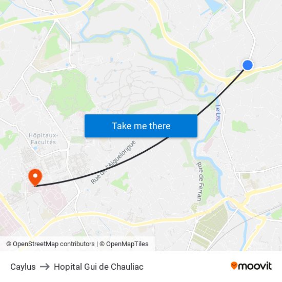 Caylus to Hopital Gui de Chauliac map