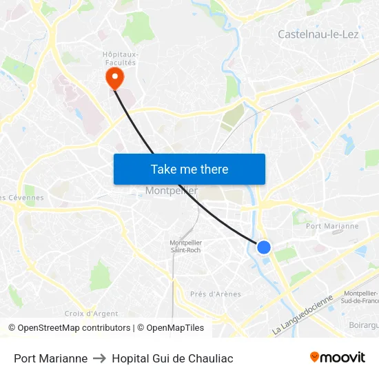 Port Marianne to Hopital Gui de Chauliac map