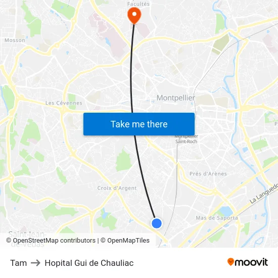 Tam to Hopital Gui de Chauliac map