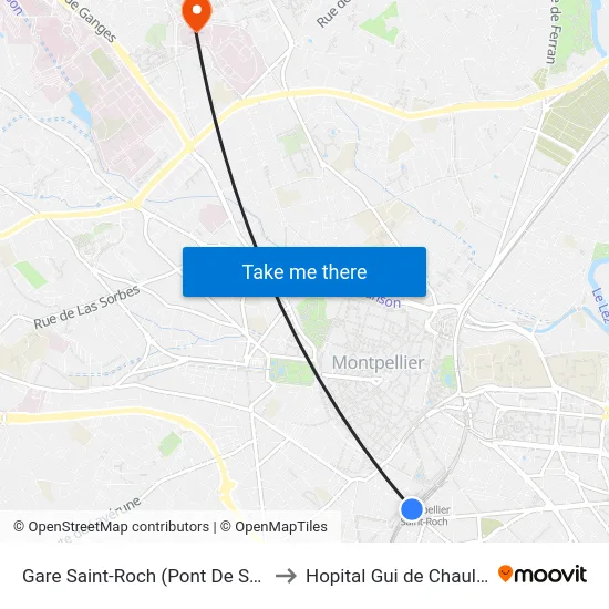 Gare Saint-Roch (Pont De Sète) to Hopital Gui de Chauliac map