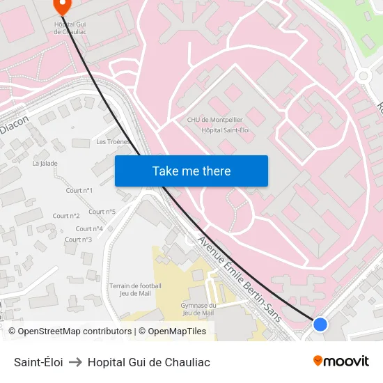 Saint-Éloi to Hopital Gui de Chauliac map