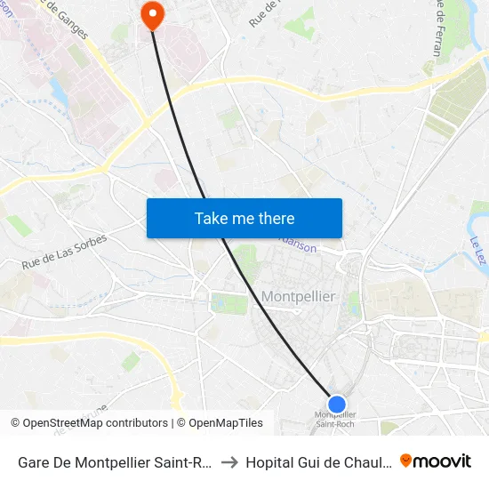 Gare De Montpellier Saint-Roch to Hopital Gui de Chauliac map