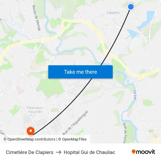 Cimetière De Clapiers to Hopital Gui de Chauliac map