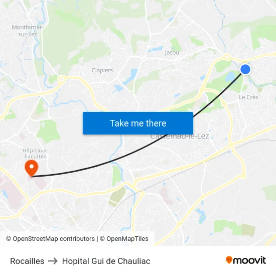 Rocailles to Hopital Gui de Chauliac map